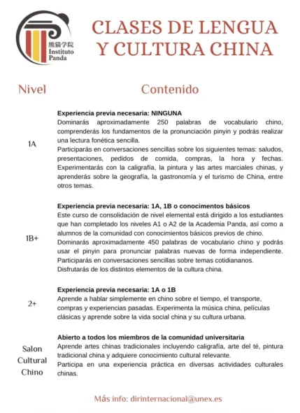 Cursos lengua cultura china UEx
